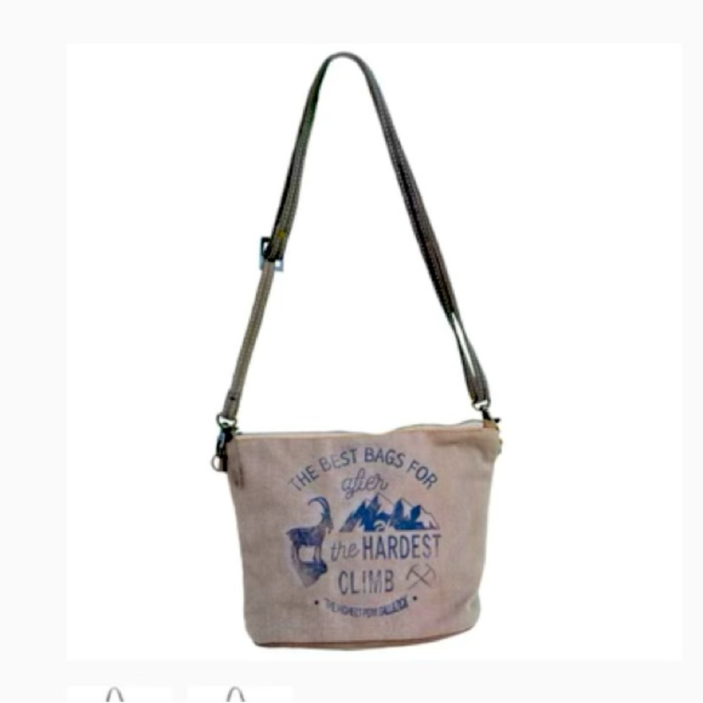 Brown canvas shoulder bag.